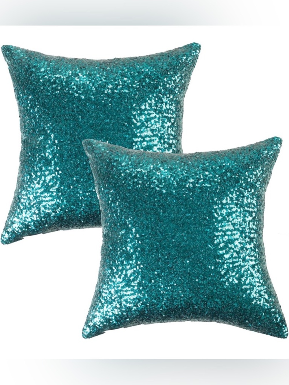 Teal Sequin Decorative Throw Pillow Cases - Set of 2
